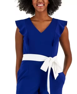 Kasper Scuba Crepe V-Neck Flutter-Sleeve Belted Jumpsuit 13 Kasper Scuba Crepe V-Neck Flutter-Sleeve Belted Jumpsuit -Anne Klein Sales Store 23530939 fpx
