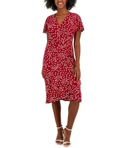 Kasper Women's Dahlia Dot-Print V-Neck Flutter-Sleeve Dress