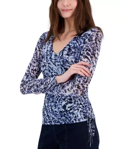 INC International Concepts Women's Printed Mesh Side-Tie Top, Created For Macy's -Anne Klein Sales Store 23532394 fpx