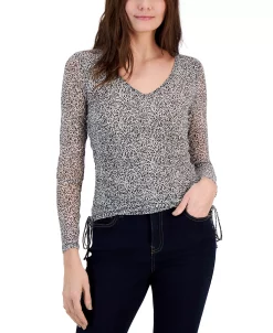 INC International Concepts Women's Printed Mesh Side-Tie Top, Created For Macy's -Anne Klein Sales Store 23532396 fpx