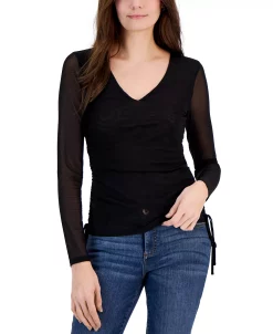 INC International Concepts Women's Printed Mesh Side-Tie Top, Created For Macy's -Anne Klein Sales Store 23532404 fpx