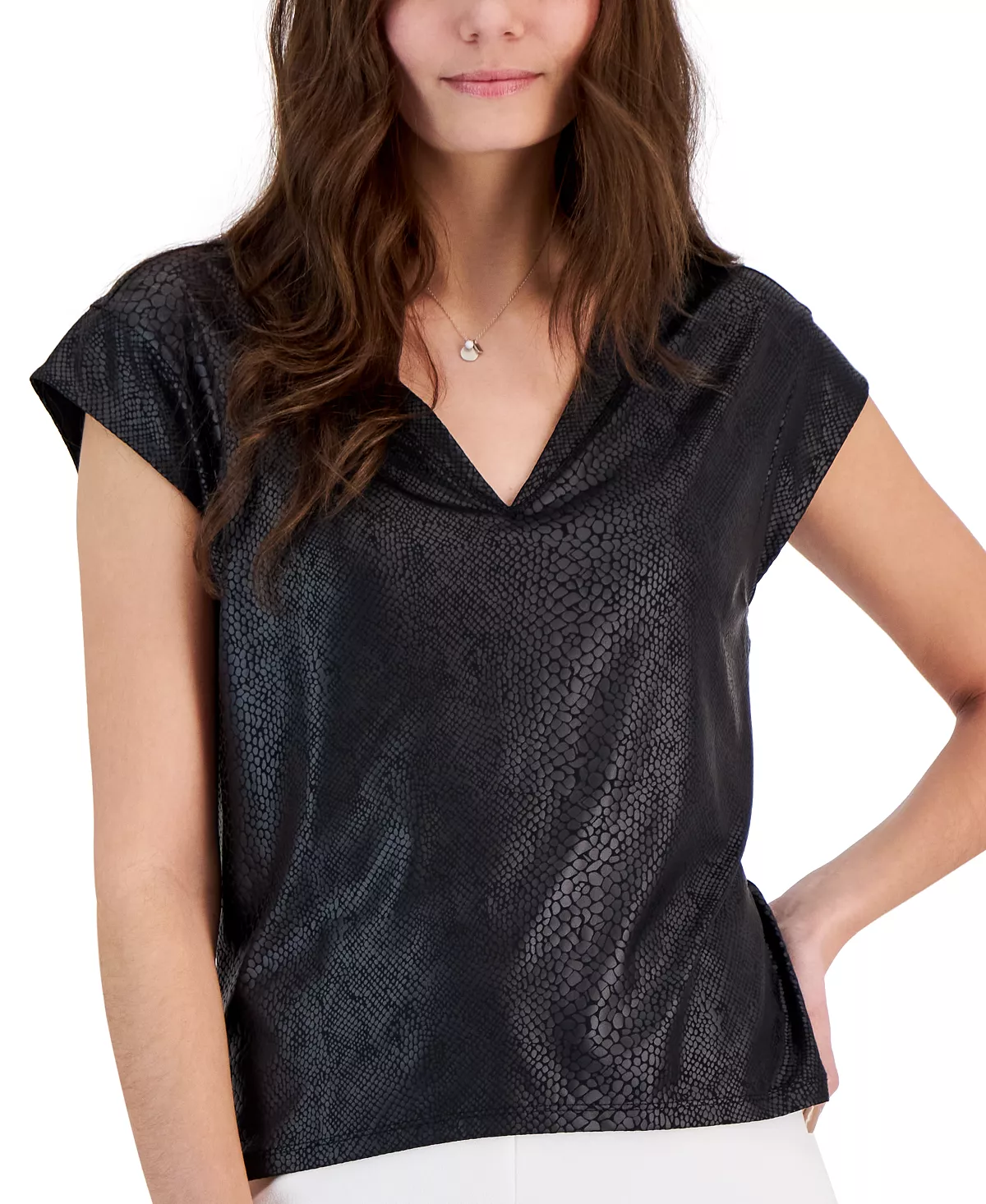INC International Concepts Women's Snake-Print V-Neck Top, Created For Macy's 3 INC International Concepts Women's Snake-Print V-Neck Top, Created For Macy's - Image 3