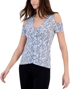 INC International Concepts Women's Cold-Shoulder V-Neck Top, Created For Macy's -Anne Klein Sales Store 23532673 fpx