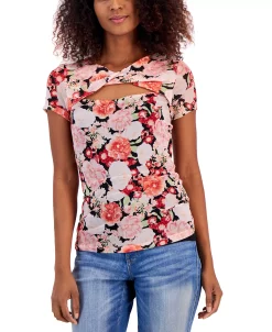 INC International Concepts Women's Twist-Neck Mesh Top, Created For Macy's