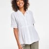 Style & Co Women's Pintuck Short-Sleeve Button-Front Shirt, Created For Macy's