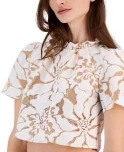 Anne Klein Women's Lace Ruffle-Neck Cropped-Hem Blouse -Anne Klein Sales Store 23542078 fpx