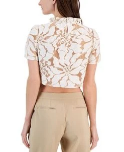 Anne Klein Women's Lace Ruffle-Neck Cropped-Hem Blouse -Anne Klein Sales Store 23542079 fpx