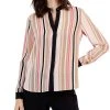 Anne Klein Women's Striped Collarless Hidden Placket Shirt