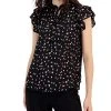 Anne Klein Women's Printed Ruffled Tie-Neck Flutter-Sleeve Top
