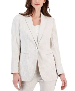 Anne Klein Women's Grid-Print Tech Stretch Single-Button Blazer
