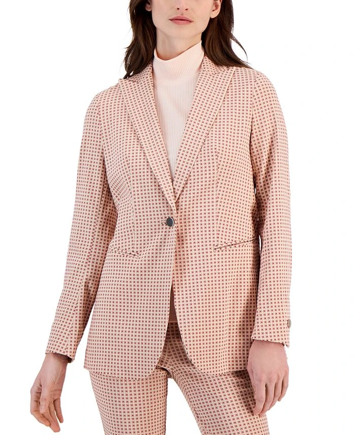 Anne Klein Women's Printed Tech Stretch Single-Button Blazer 1 Anne Klein Women's Printed Tech Stretch Single-Button Blazer