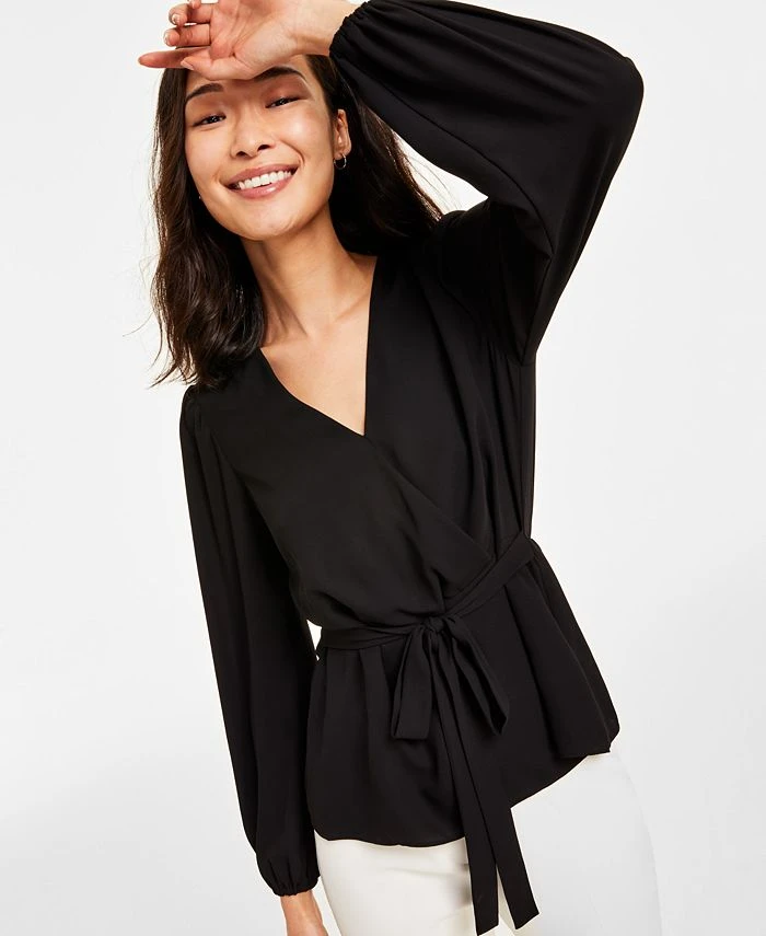 Anne Klein Women's Faux-Wrap Long-Sleeve Peplum Blouse 4 Anne Klein Women's Faux-Wrap Long-Sleeve Peplum Blouse - Image 4