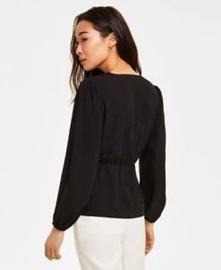 Anne Klein Women's Faux-Wrap Long-Sleeve Peplum Blouse 11 Anne Klein Women's Faux-Wrap Long-Sleeve Peplum Blouse -Anne Klein Sales Store 23542177 fpx