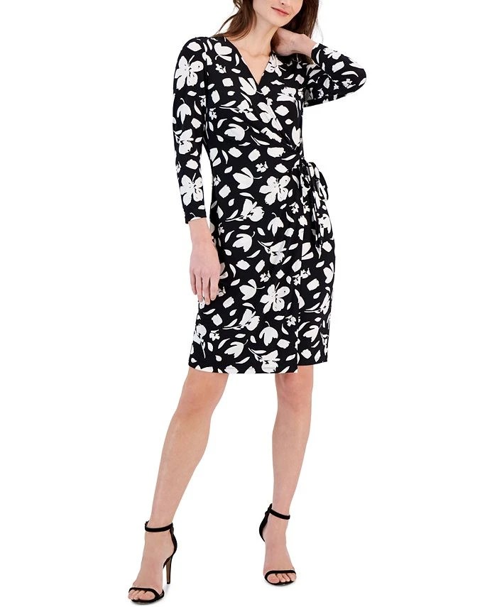 Anne Klein Women's Floral-Print Long-Sleeve Wrap Dress 1 Anne Klein Women's Floral-Print Long-Sleeve Wrap Dress