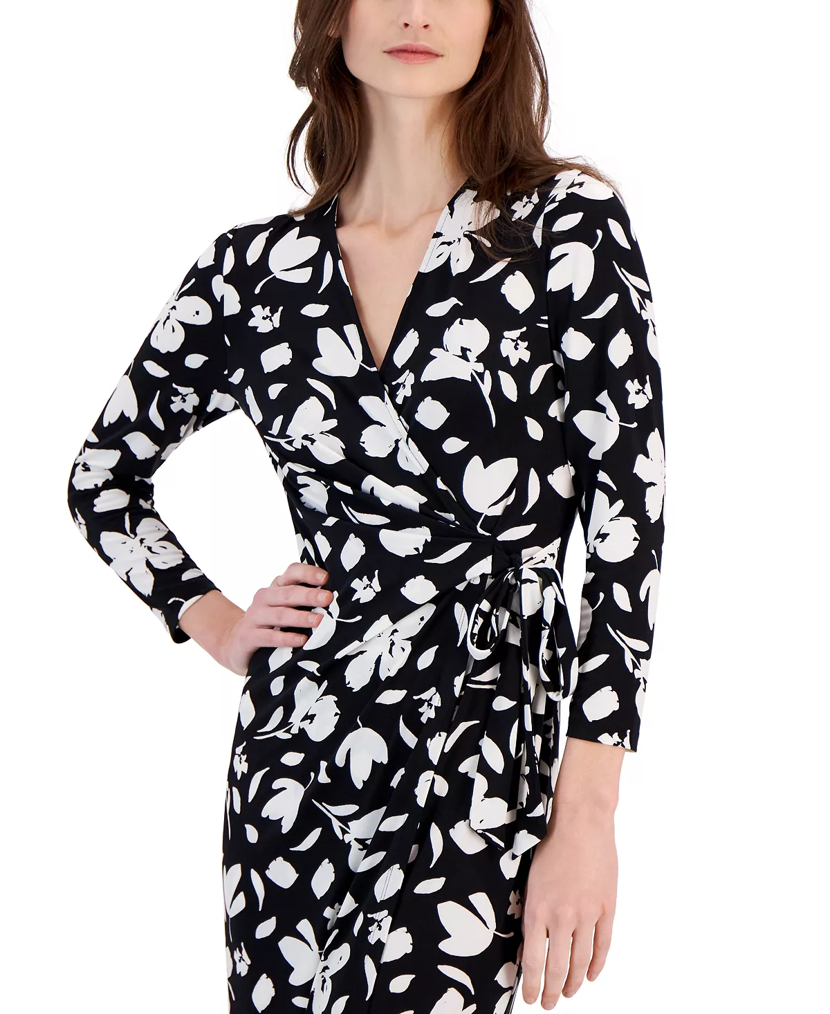 Anne Klein Women's Floral-Print Long-Sleeve Wrap Dress 4 Anne Klein Women's Floral-Print Long-Sleeve Wrap Dress - Image 4