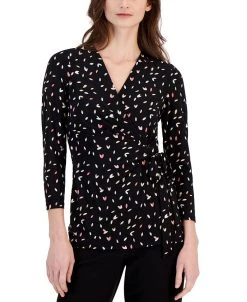 Anne Klein Women's Printed Faux-Wrap Top