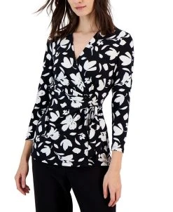 Anne Klein Women's Printed Faux-Wrap Top