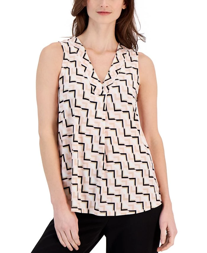 Anne Klein Women's Pleat-Front Printed Sleeveless Top, Created For Macy's 1 Anne Klein Women's Pleat-Front Printed Sleeveless Top, Created For Macy's