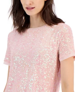 Anne Klein Women's Sequinned Mesh Short-Sleeve Banded T-Shirt -Anne Klein Sales Store 23542426 fpx