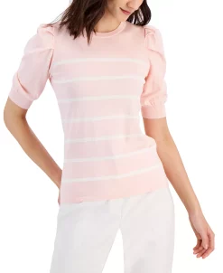 Anne Klein Women's Striped Puff-Sleeve Top -Anne Klein Sales Store 23542483 fpx