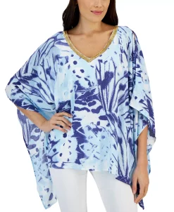 JM Collection Women's Butterfly Prism Printed Handkerchief-Hem Top, Created For Macy's -Anne Klein Sales Store 23546186 fpx