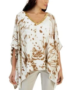 JM Collection Women's Butterfly Prism Printed Handkerchief-Hem Top, Created For Macy's