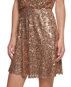 Vince Camuto Women's Sequin V-Neck Blouson Fit & Flare Dress -Anne Klein Sales Store 23546687 fpx