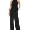 Vince Camuto Women's Burnout Velvet Tie-Neck Mixed-Media Jumpsuit