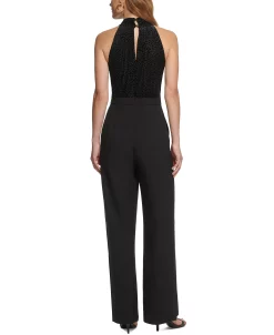 Vince Camuto Women's Burnout Velvet Tie-Neck Mixed-Media Jumpsuit -Anne Klein Sales Store 23546724 fpx