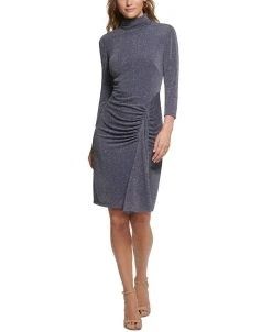 Vince Camuto Women's Mock-Neck Glitter-Knit Drape-Front Dress