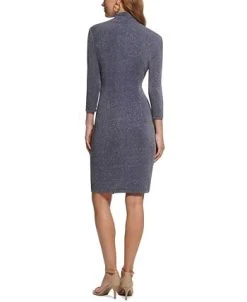 Vince Camuto Women's Mock-Neck Glitter-Knit Drape-Front Dress -Anne Klein Sales Store 23546763 fpx