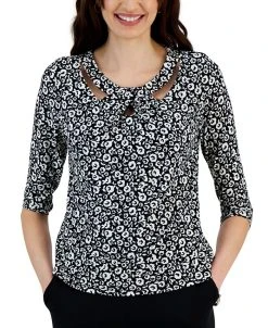 Kasper Women's Printed Twist-Neck 3/4-Sleeve Blouse