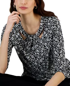 Kasper Women's Printed Twist-Neck 3/4-Sleeve Blouse -Anne Klein Sales Store 23547730 fpx