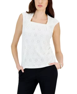 Kasper Women's Cap-Sleeve Eyelet Blouse