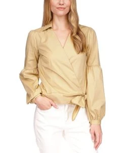 Michael Kors Women's Cotton Wrap Balloon-Sleeve Top