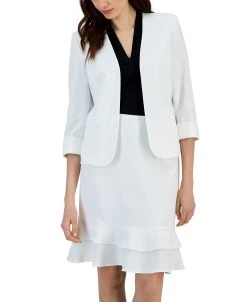 Kasper Women's Collarless Open-Front 3/4-Sleeve Blazer