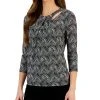 Kasper Women's Abstract-Print Cut-Out Long-Sleeve Top
