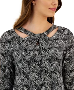 Kasper Women's Abstract-Print Cut-Out Long-Sleeve Top -Anne Klein Sales Store 23561019 fpx