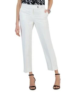 Kasper Linen Straight Leg Mid Rise Side Slit Pants