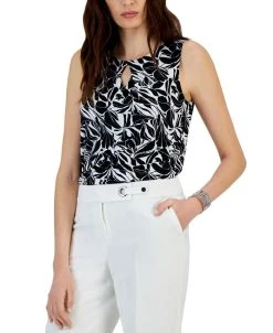 Kasper Linen Straight Leg Mid Rise Side Slit Pants -Anne Klein Sales Store 23561058 fpx