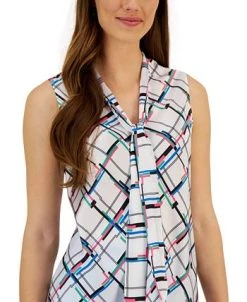 Kasper Women's Printed Tie-Neck Sleeveless Blouse -Anne Klein Sales Store 23561091 fpx