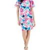 Kasper Printed Scuba Crepe Sheath Flutter Sleeve Dress