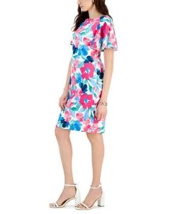Kasper Printed Scuba Crepe Sheath Flutter Sleeve Dress -Anne Klein Sales Store 23561109 fpx