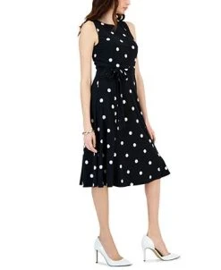Kasper Fit & Flare Polka Dot Side Tie Dress -Anne Klein Sales Store 23561122 fpx