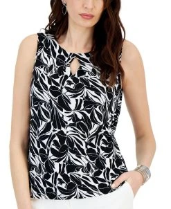 Kasper Printed Sleeveless Diamond Keyhole Blouse