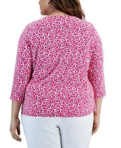 Kasper Plus Size Cut-Out Floral-Print 3/4-Sleeve Top -Anne Klein Sales Store 23566764 fpx