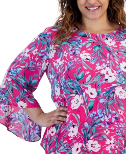 Kasper Plus Size Floral-Print Ruffle-Sleeve Blouse -Anne Klein Sales Store 23566899 fpx