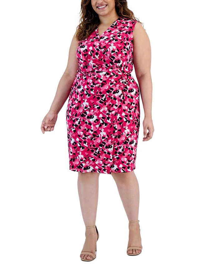 Kasper Plus Size Floral-Print V-Neck Wrap-Style Dress 1 Kasper Plus Size Floral-Print V-Neck Wrap-Style Dress