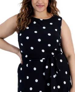 Kasper Plus Size Polka Dot-Print Belted Fit & Flare Dress -Anne Klein Sales Store 23566914 fpx