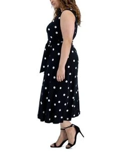 Kasper Plus Size Polka Dot-Print Belted Fit & Flare Dress -Anne Klein Sales Store 23566915 fpx